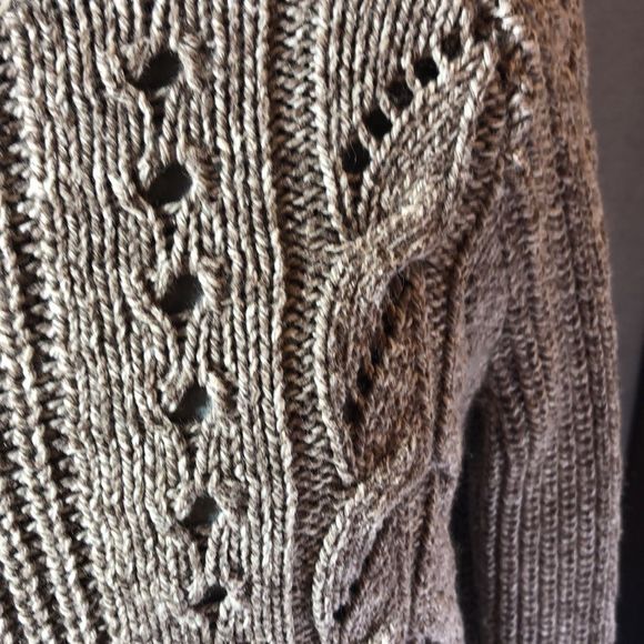 Lucky Brand Tomorrow taupe marled  cable knit sweater short fitted - Picture 3 of 14